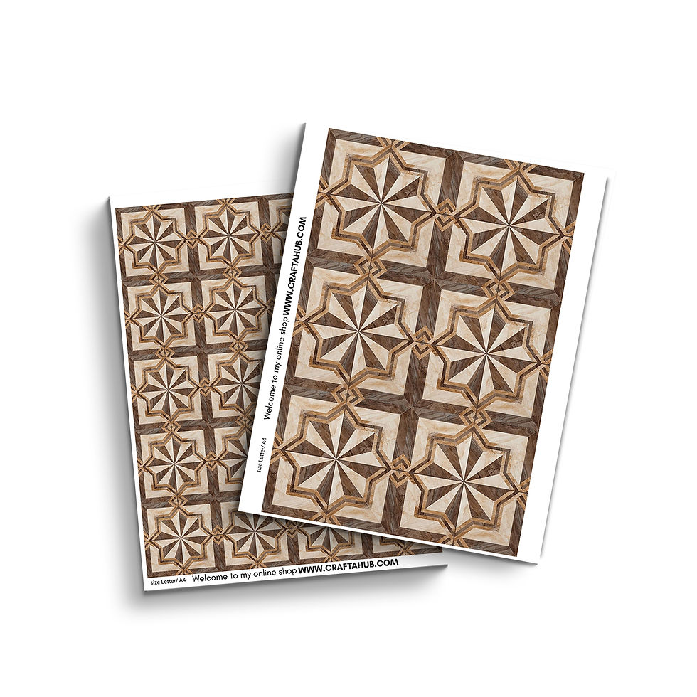 Art parquet mosaic flooring close-up — walnut, oak, and maple tones, luxury wood inlay pattern for 1:12 dollhouse