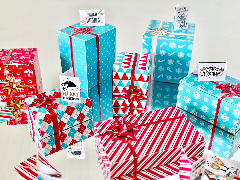 Thumbnail: Blue red Christmas gift BAGS and BOXES miniature Xmas gifts Envelopes Cards