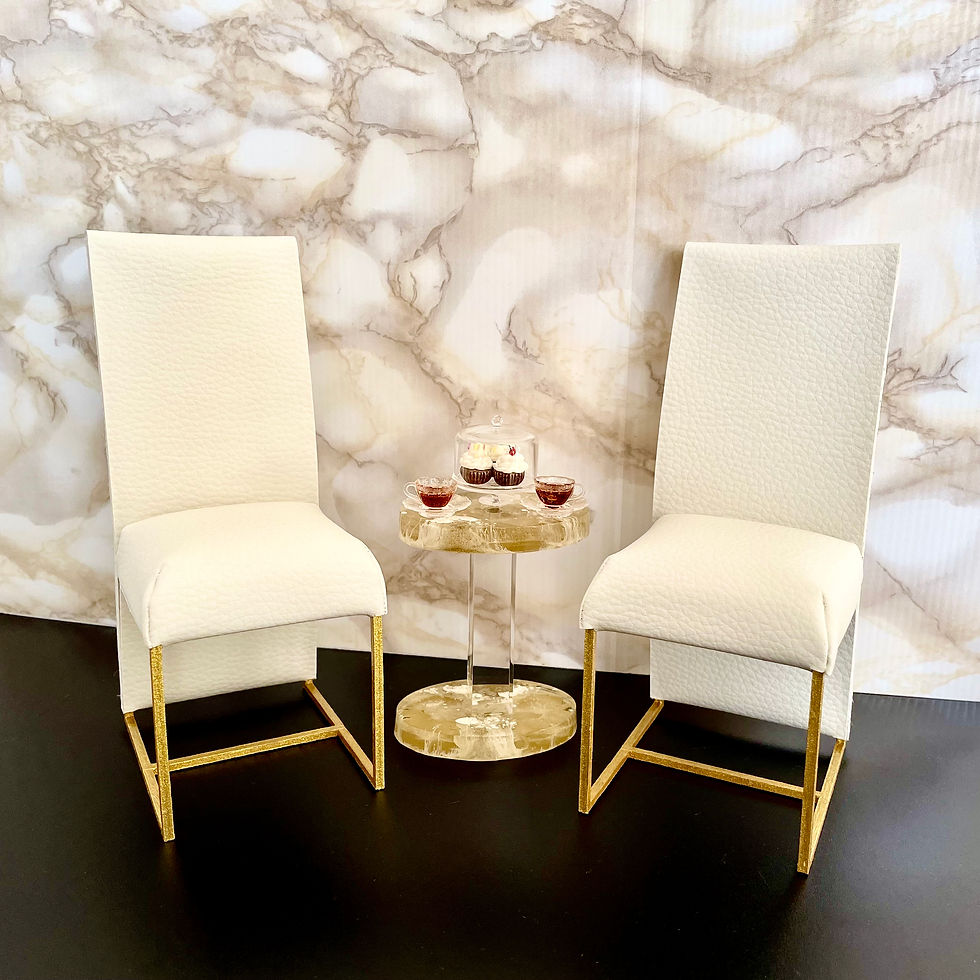 1:6 scale dining table 4 chairs white faux leather