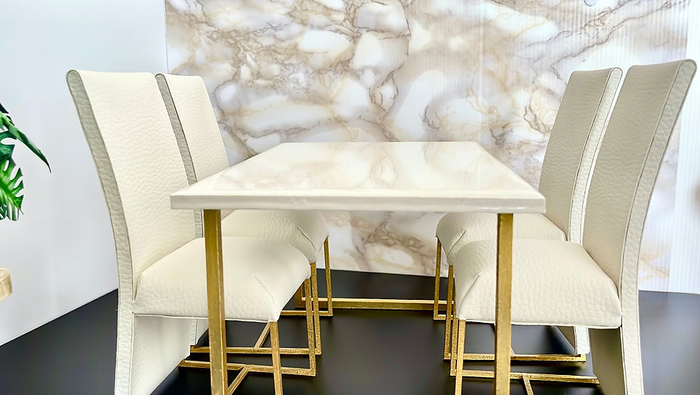 Thumbnail: 1:6 scale dining table 4 chairs white faux leather