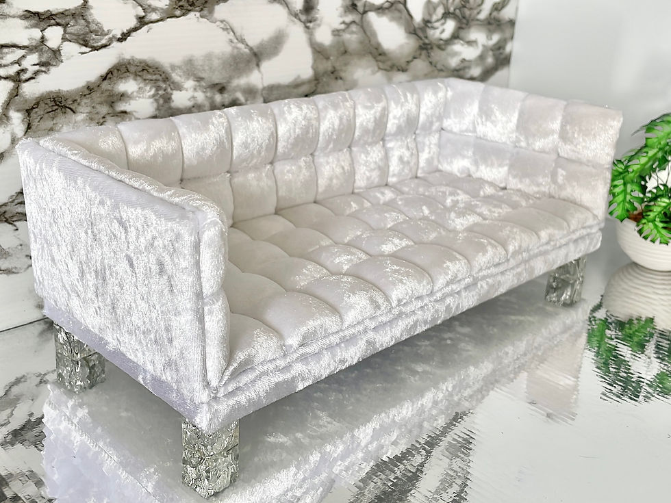 Thumbnail: Velvet tufted SOFA for Fashion royalty roombox 1:6 scale furniture Mid Century Fashion Royalty, Blythe