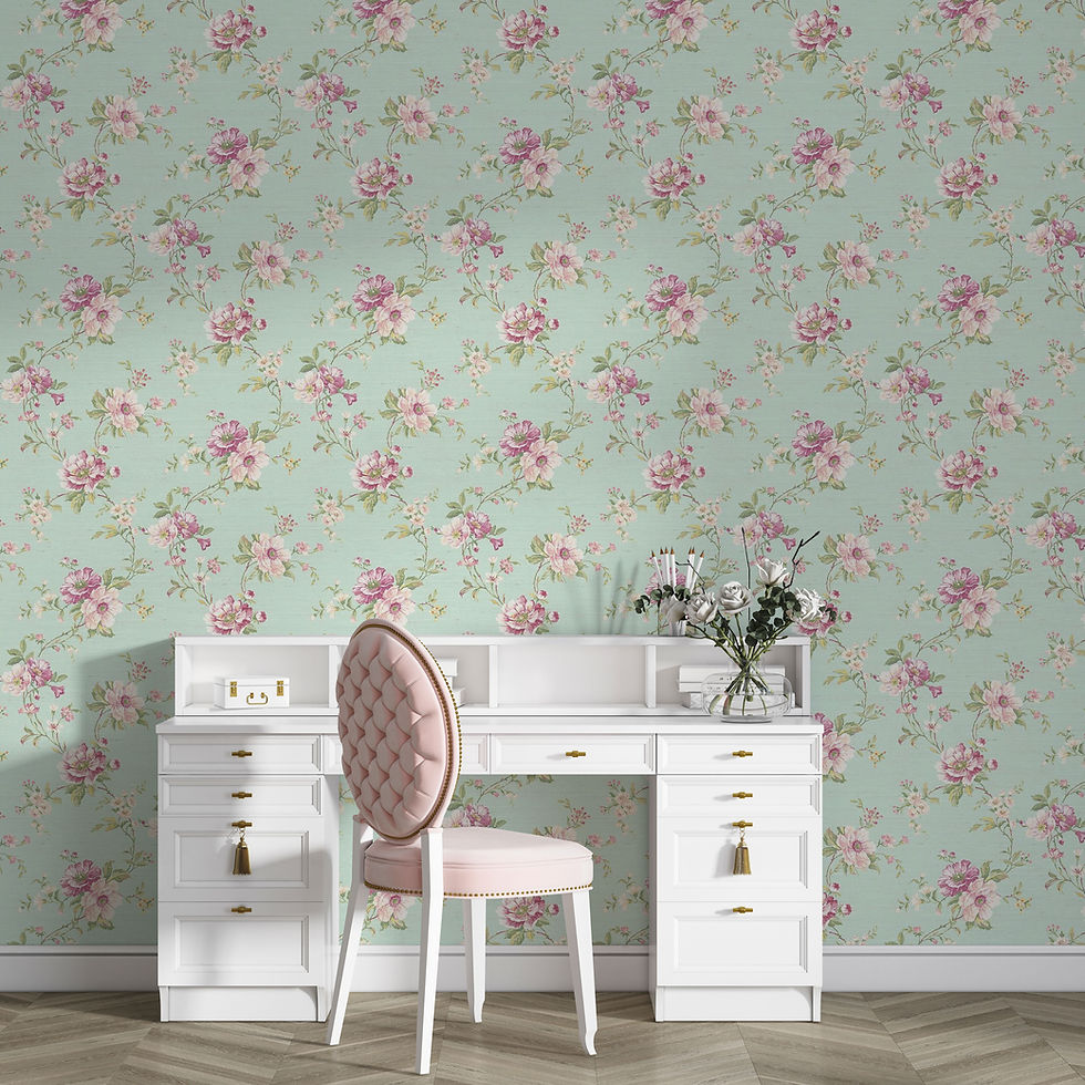 Close up texture floral country Printable wallpaper for miniatures, colors ivory, green
