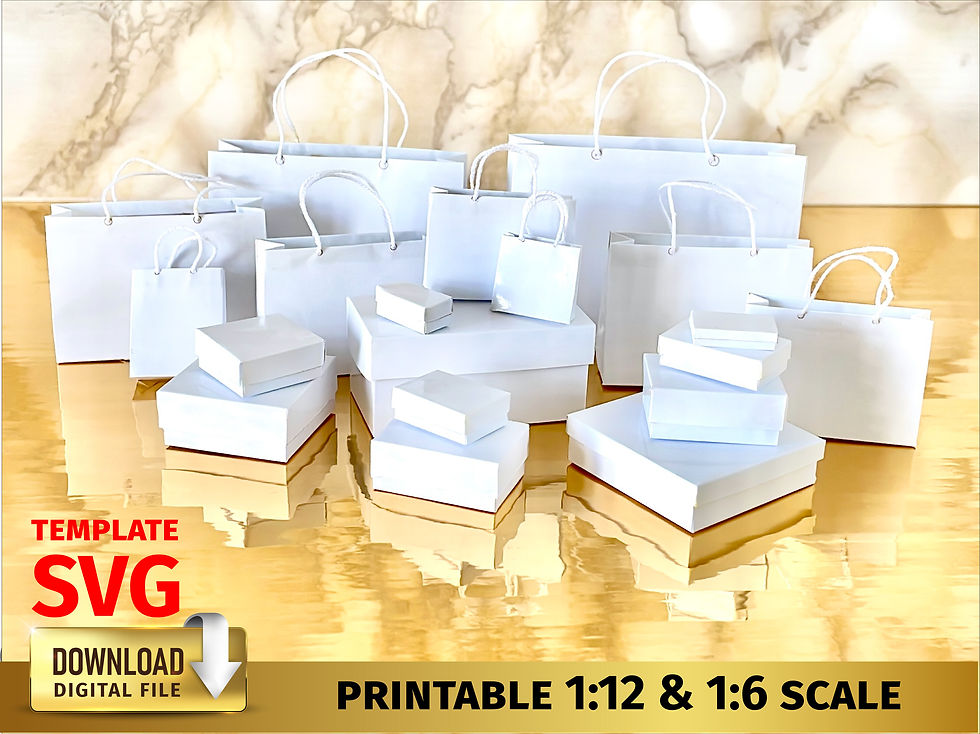 SVG blank template Miniature shopping Bags Boxes 1:12 and 1:6 scale