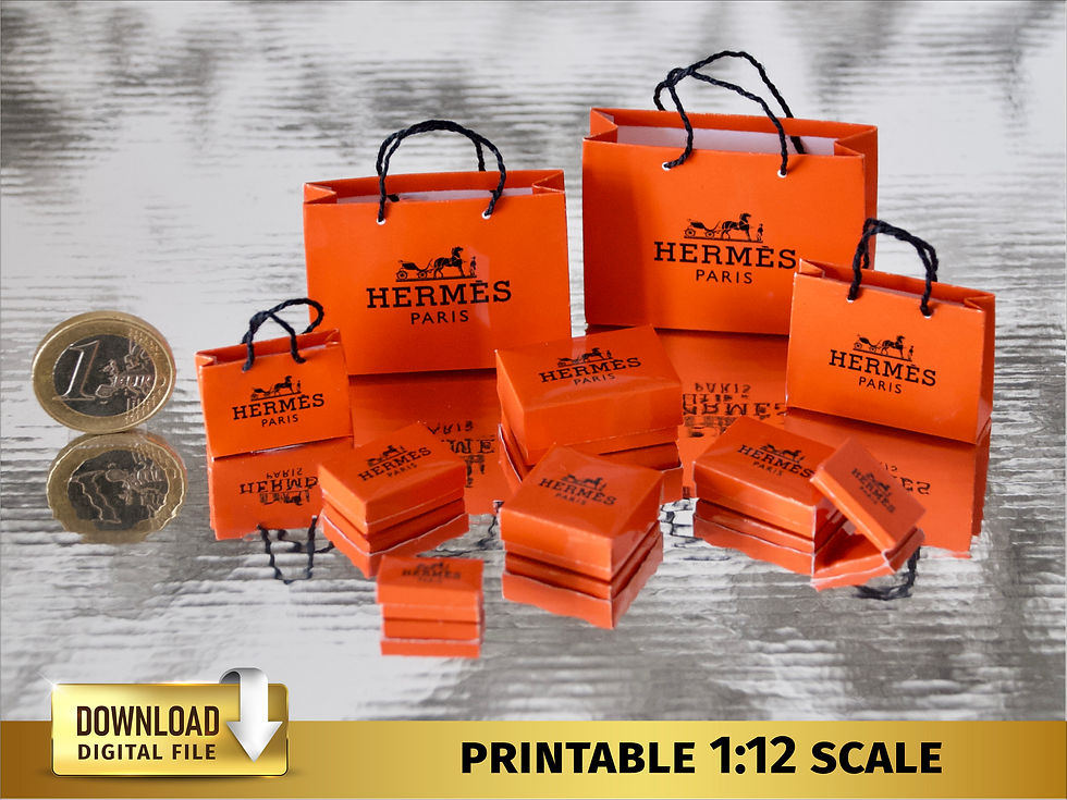 Hermes Printable shopping BAGS gift BOXES doll roombox diorama 1:12 scale