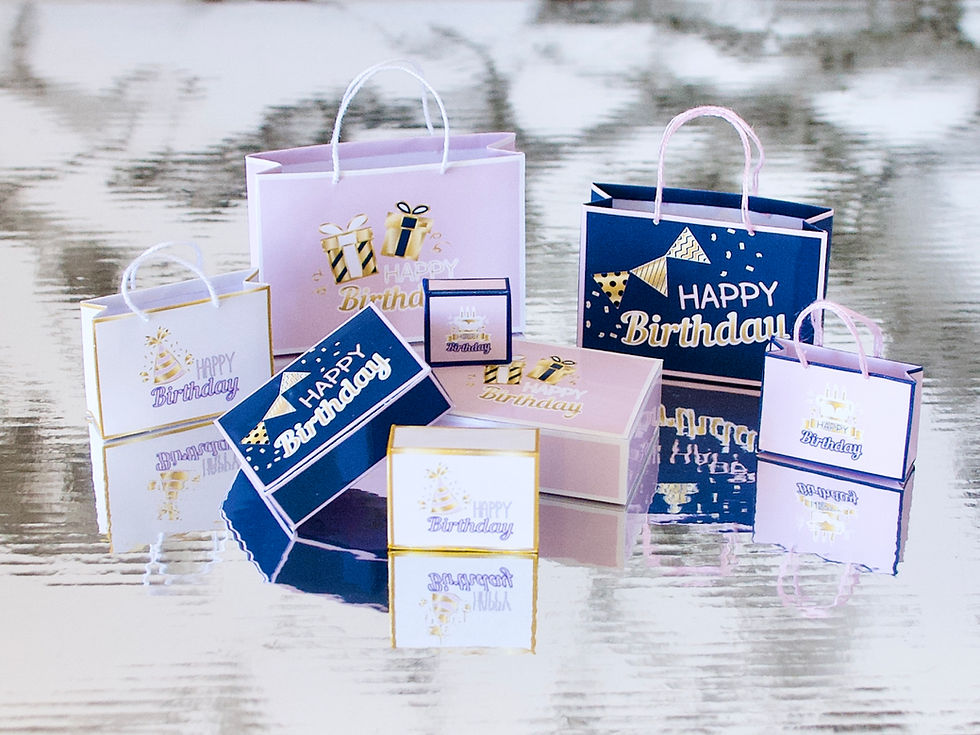 Thumbnail: blush Birthday gift box bags packages 1:12 scale Miniatures