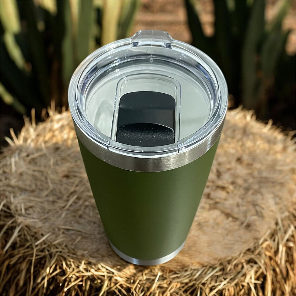 20 oz Army Green ceramic lined tumbler top view