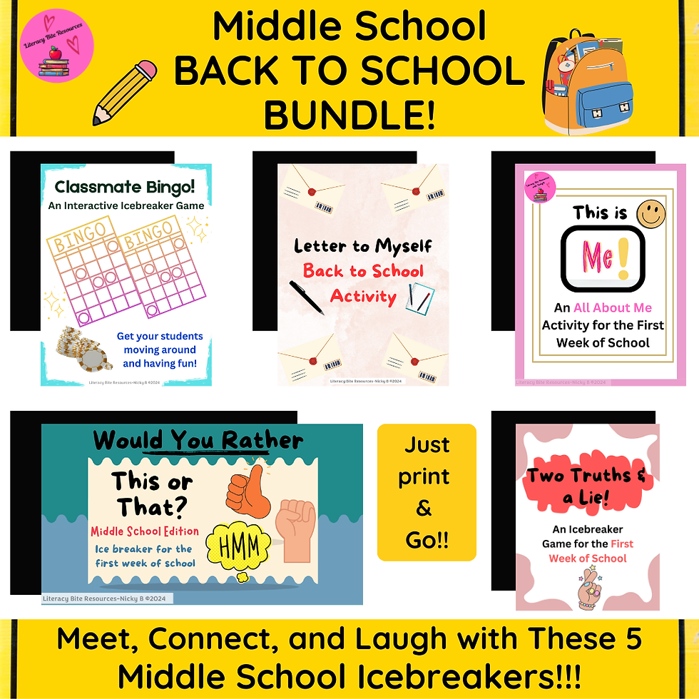 Middle School Back to School Bundle of Activites for the First Week of School