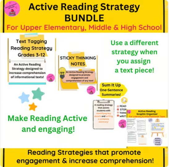 Active Reading Graphic Organizers Bundle for grades 5-10.