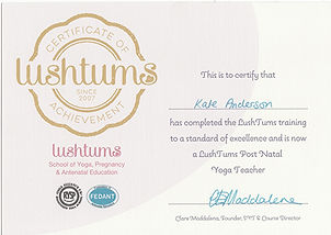Kate Anderson Lushtums post natal teaching certificate