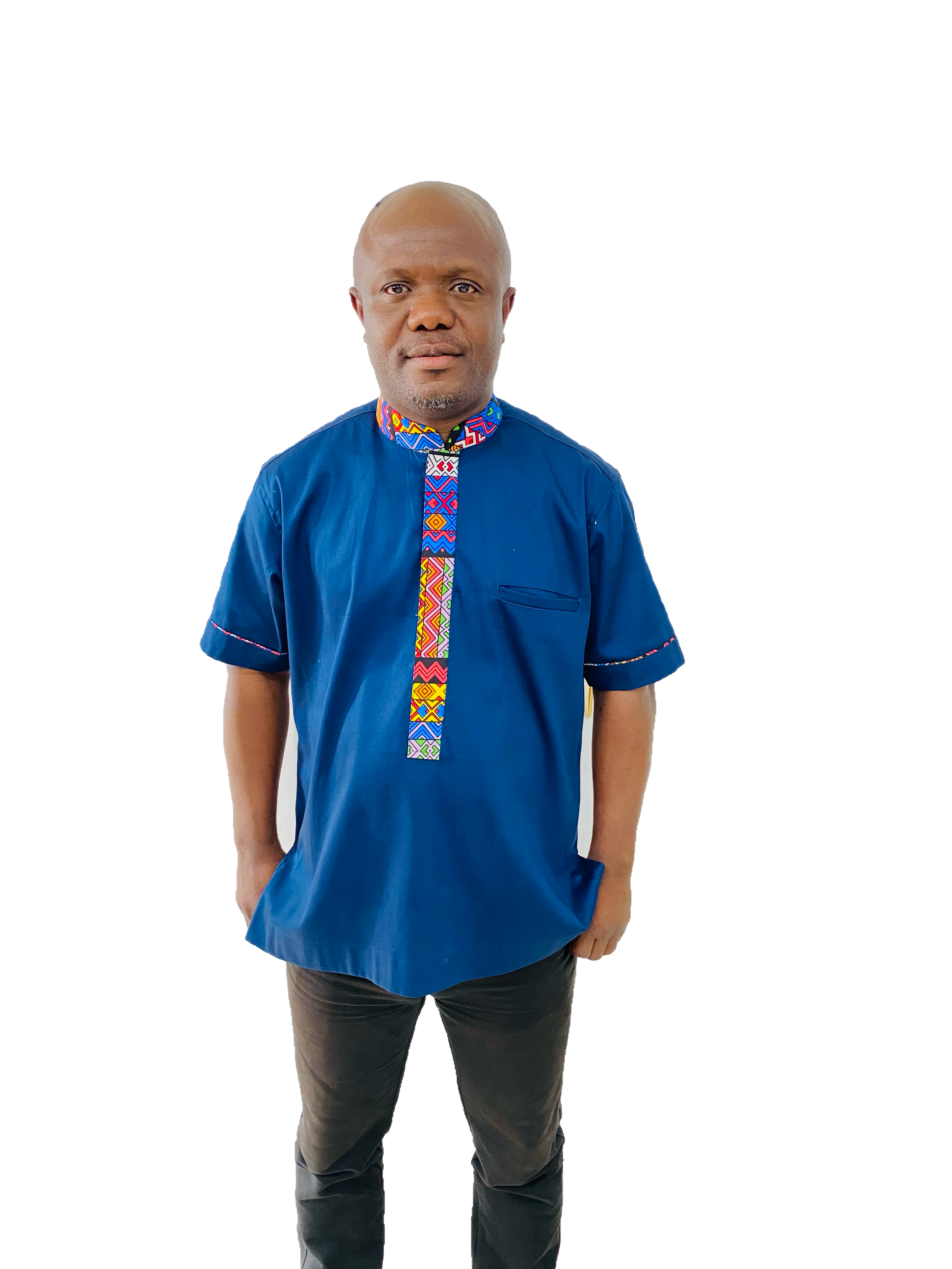 Blue Afro Neck Short Sleeves Shirt