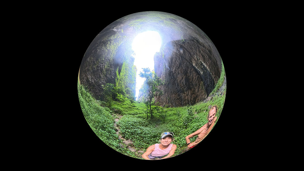 This orb view illustrates better how enclosed that canyon is with rock overhangs everywhere.