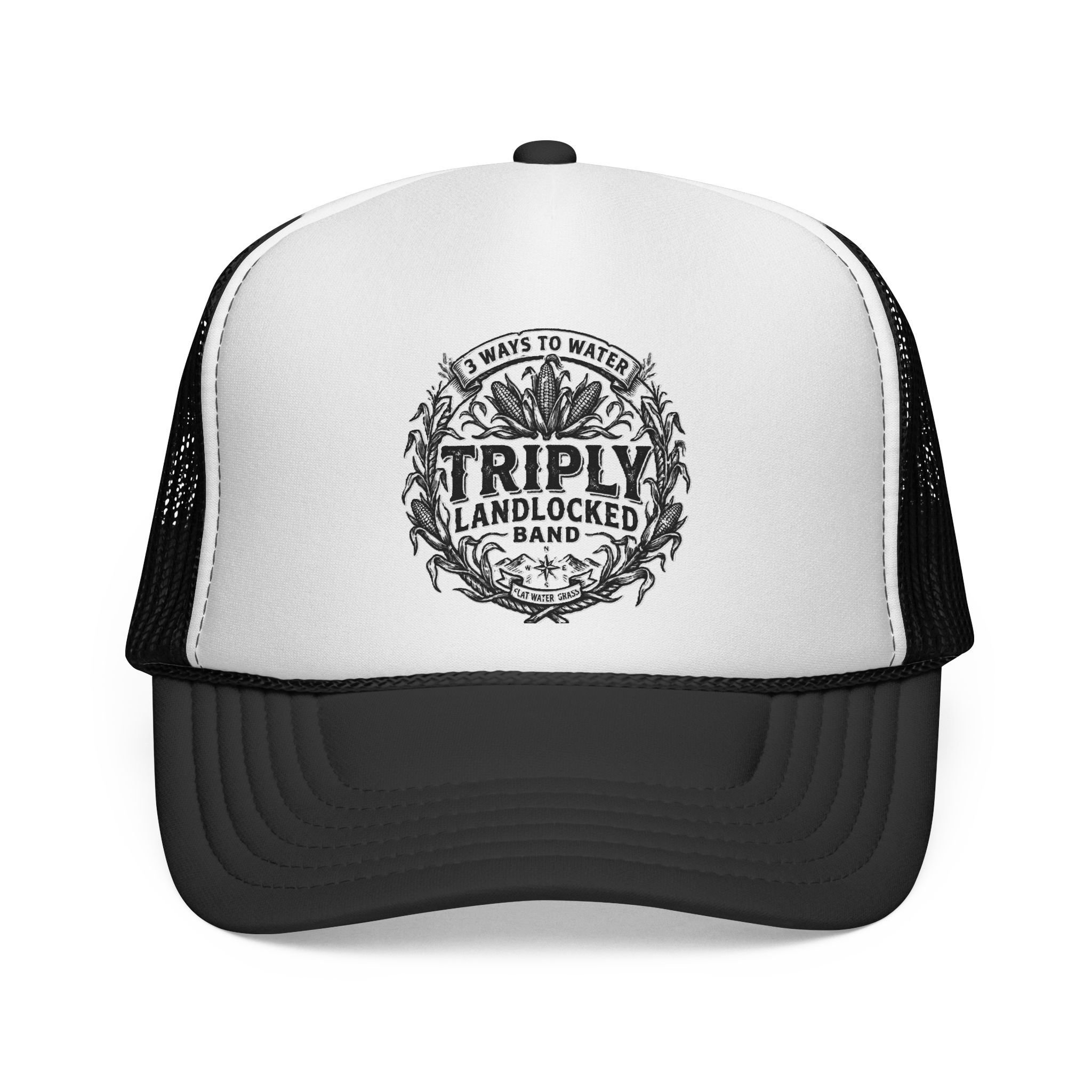 Triply Landlocked Band Trucker Cap — Vintage Band Logo Mesh Hat