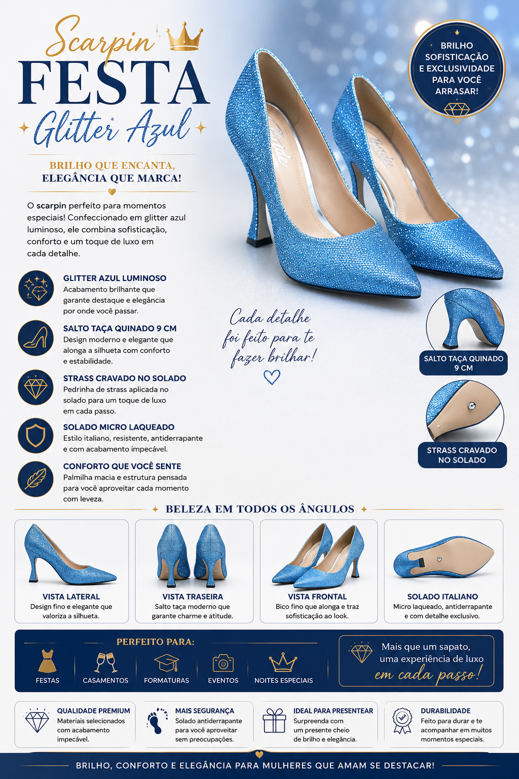 Scarpin Glitter Azul 35
