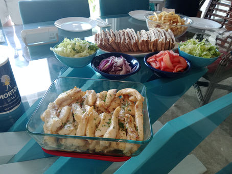 Fish Pitas and fries for lunch