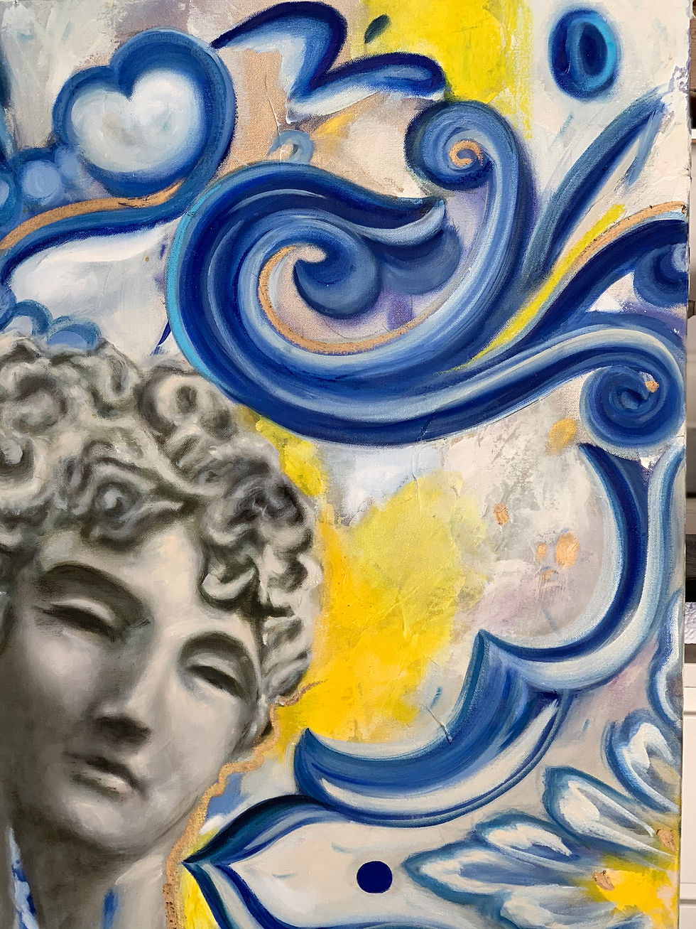 תמונה ממוזערת: Close-up of the oil on canvas “Adonis & Venus,” showing sacred textures and mythological symbolism