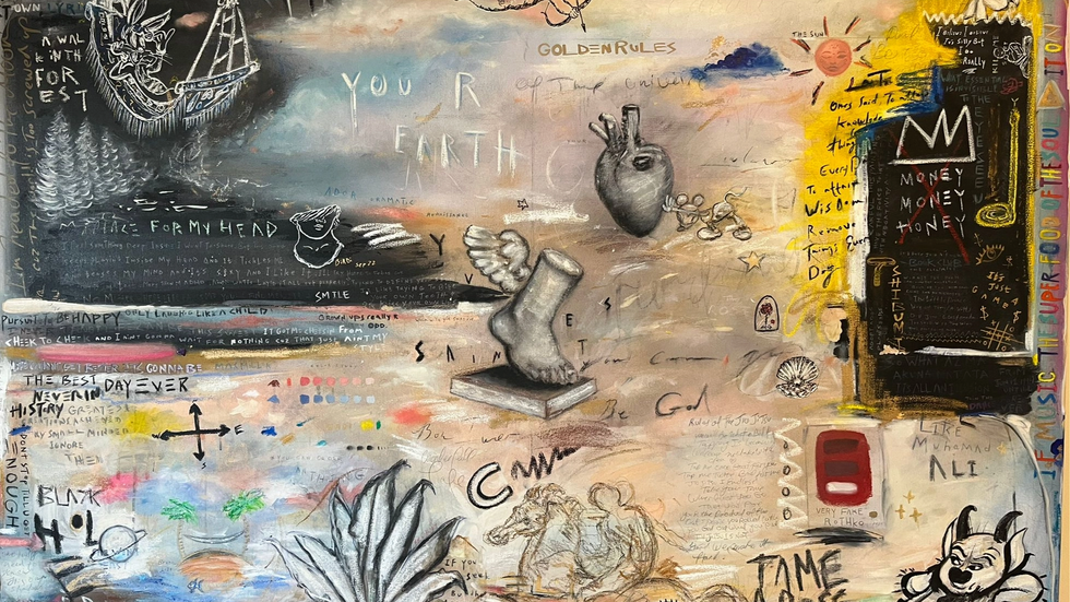 a painting of a heart with the words " golden rules " written on it