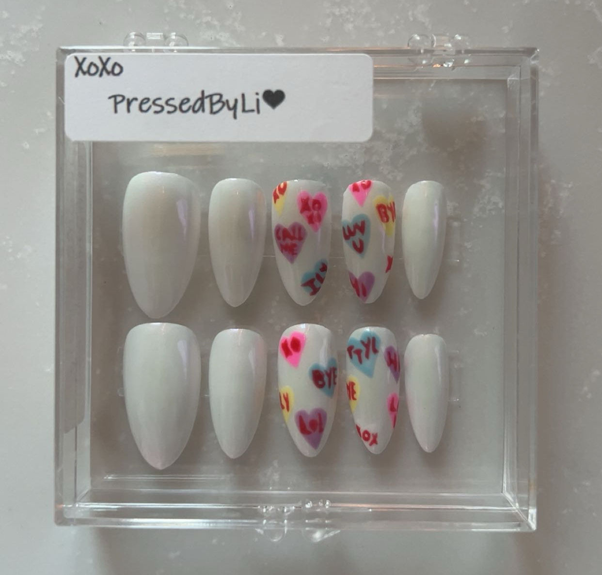 Conversation Heart nails -Size Medium-