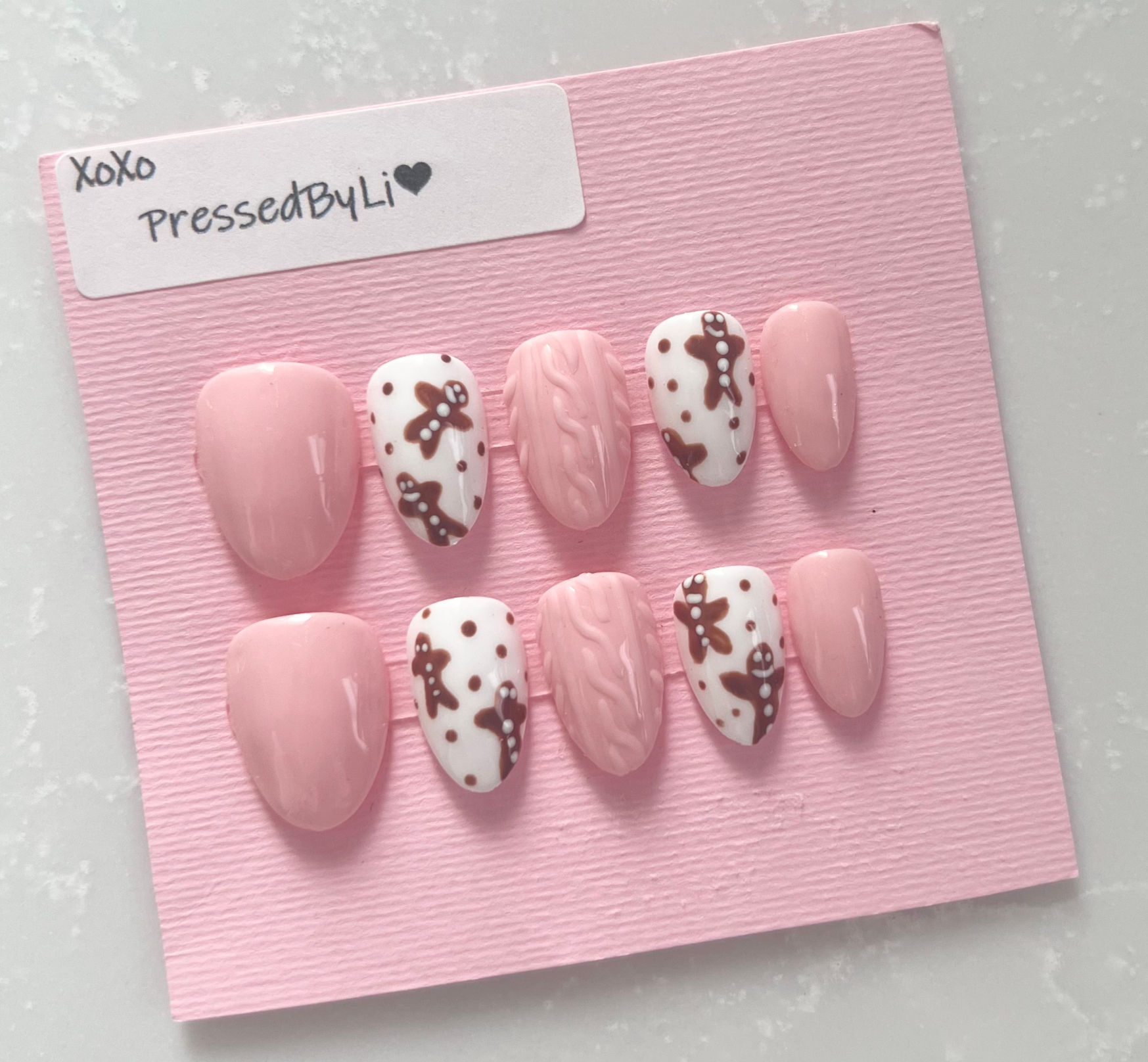Pink Gingerbread nails     -Size Large-