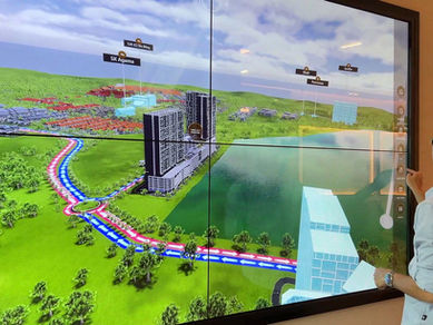 Digital property masterplan by Omnishow showing nearby points of interest for LBS sales gallery