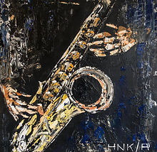 Groovin'.  Canvas 60 x 60 cm. Acryl, paletmes. Niet beschikbaar. Verhuisd naar Haarlem.