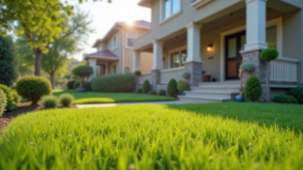 Close-up view of a rental home exterior with a well-maintained lawn
