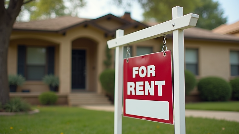 Close-up view of a San Antonio home for rent with a "For Rent" sign