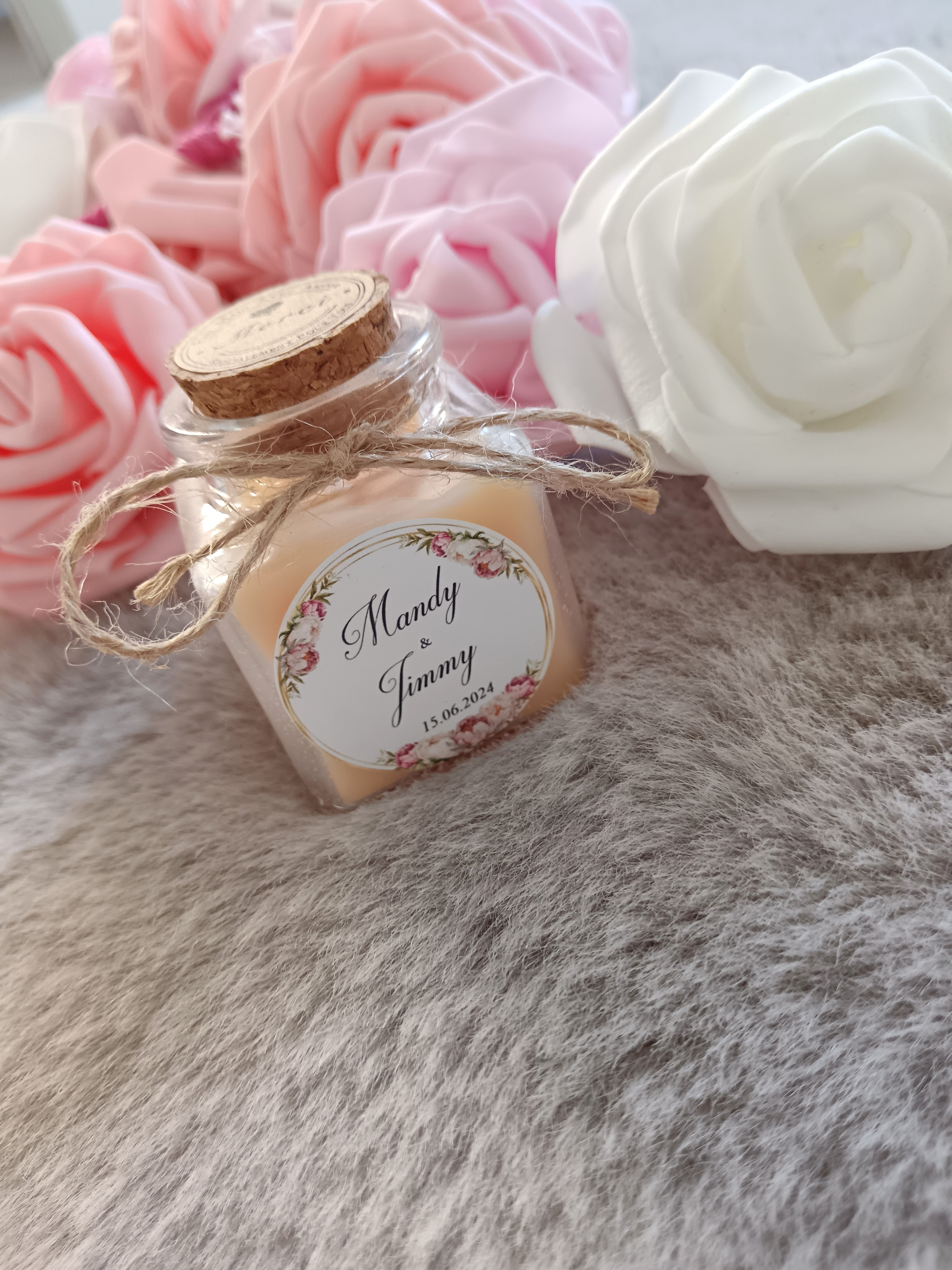 Bougie cadeau invité pot en verre carré personnalisé 50gr 🌸 