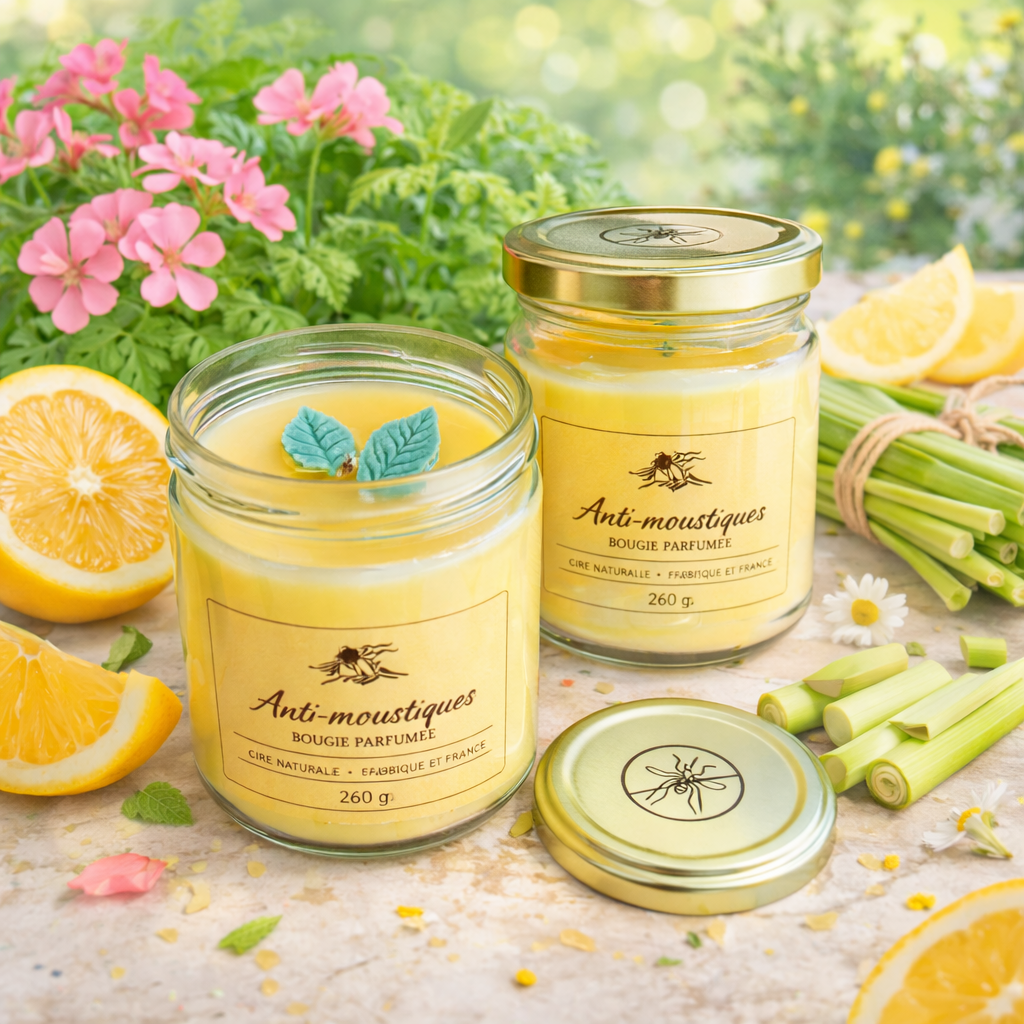 🍋🌿 Bougie parfumée Anti moustiques 260gr 🌿🍋