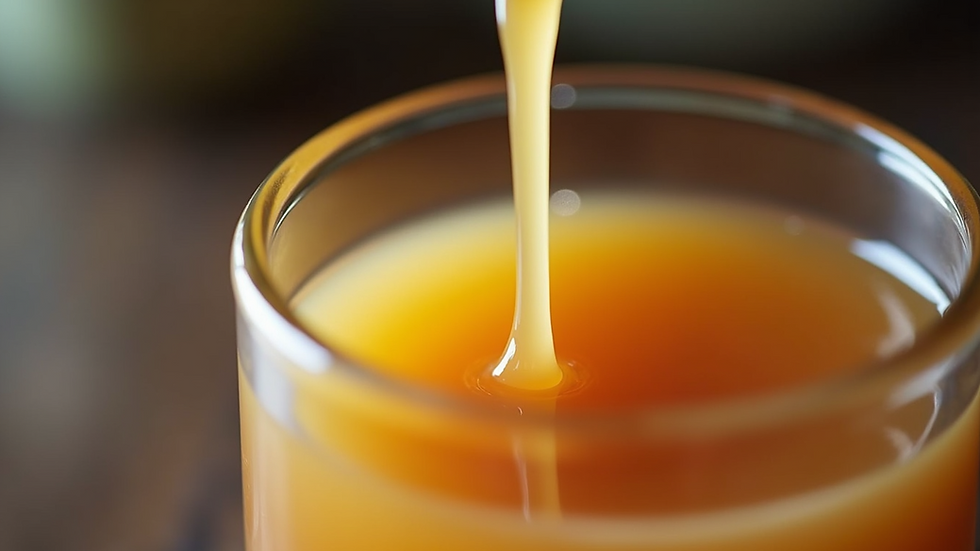 Close-up view of soy wax melting in a glass container