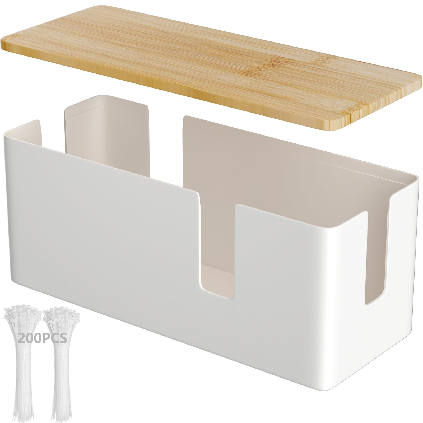 Cable Management Box-Cable Organizer Box with 200 Cable Ties12x5x4.7inchesWood L