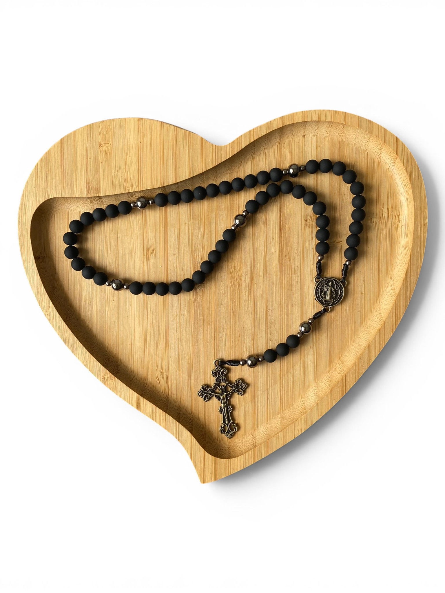 Terço São Bento Preto Fosco Miçangas Emborrachadas