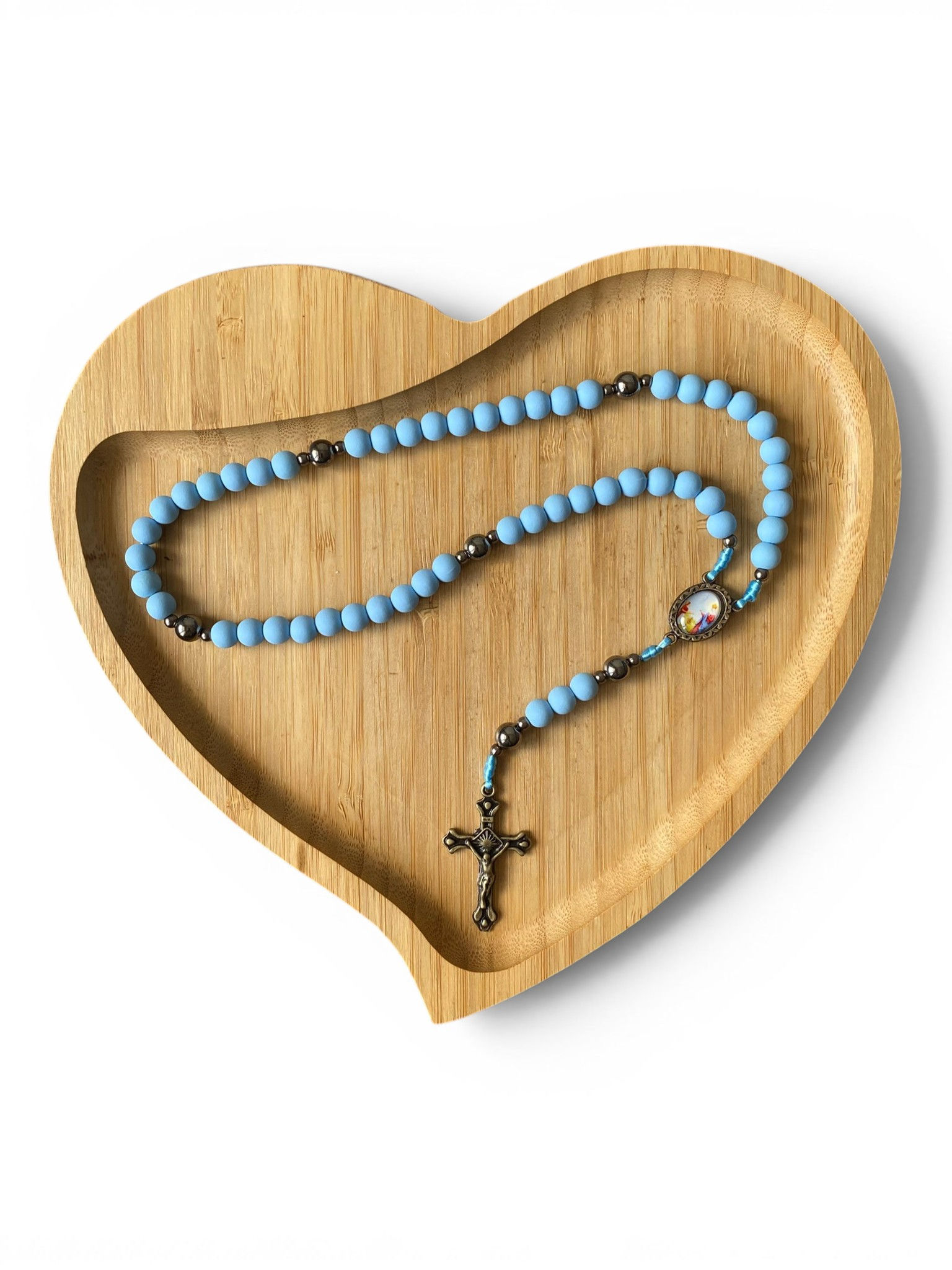 Terço Nossa Senhora de Caravaggio Azul Metalizado