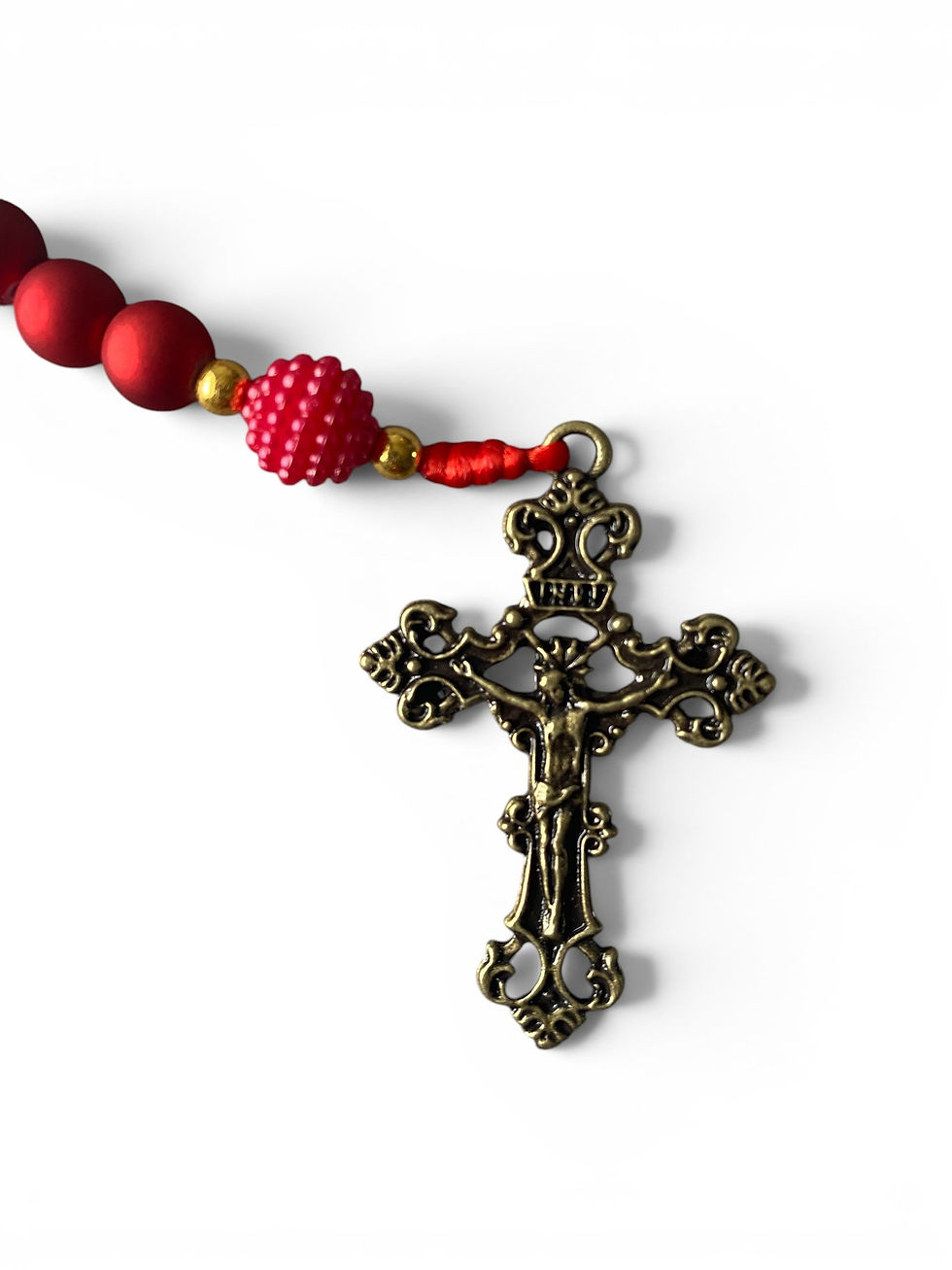 Miniatura: Terço Santa Cecília Vermelho Miçangas Emborrachadas