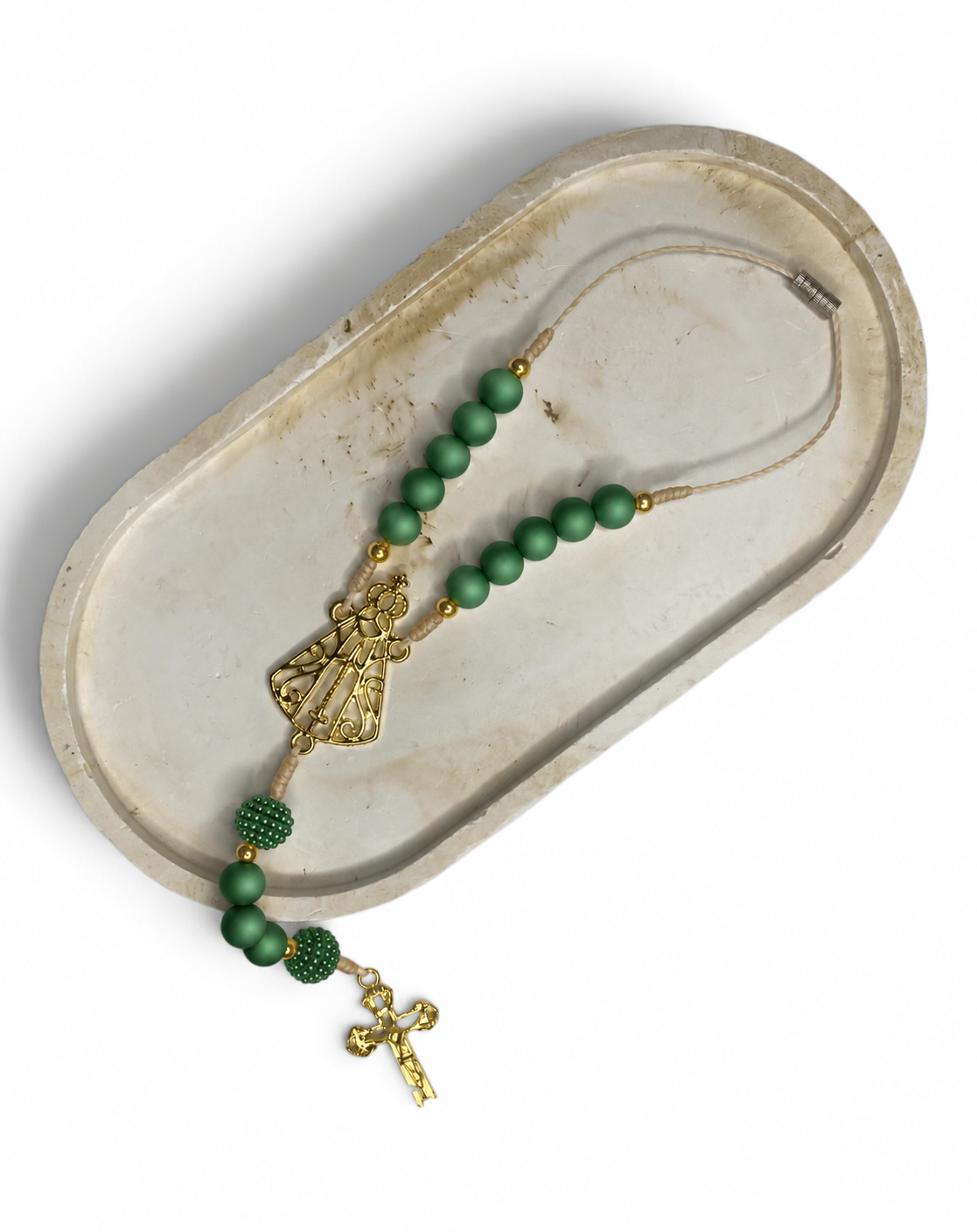 Terço Para Retrovisor de Nossa Senhora Aparecida Verde Metálico