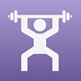 Purple overhead dumbell lifting figure icon