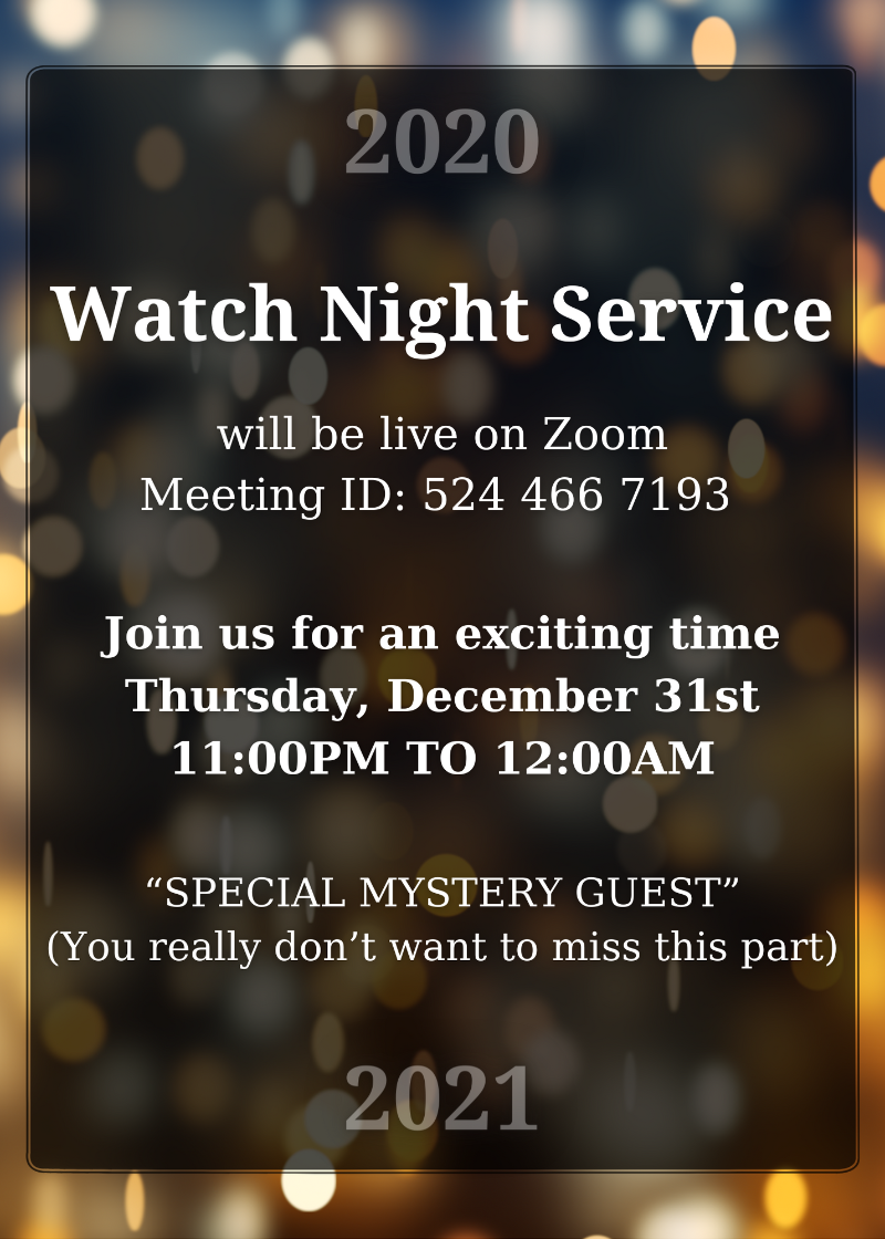 Join Us on Zoom for Watch Night Service