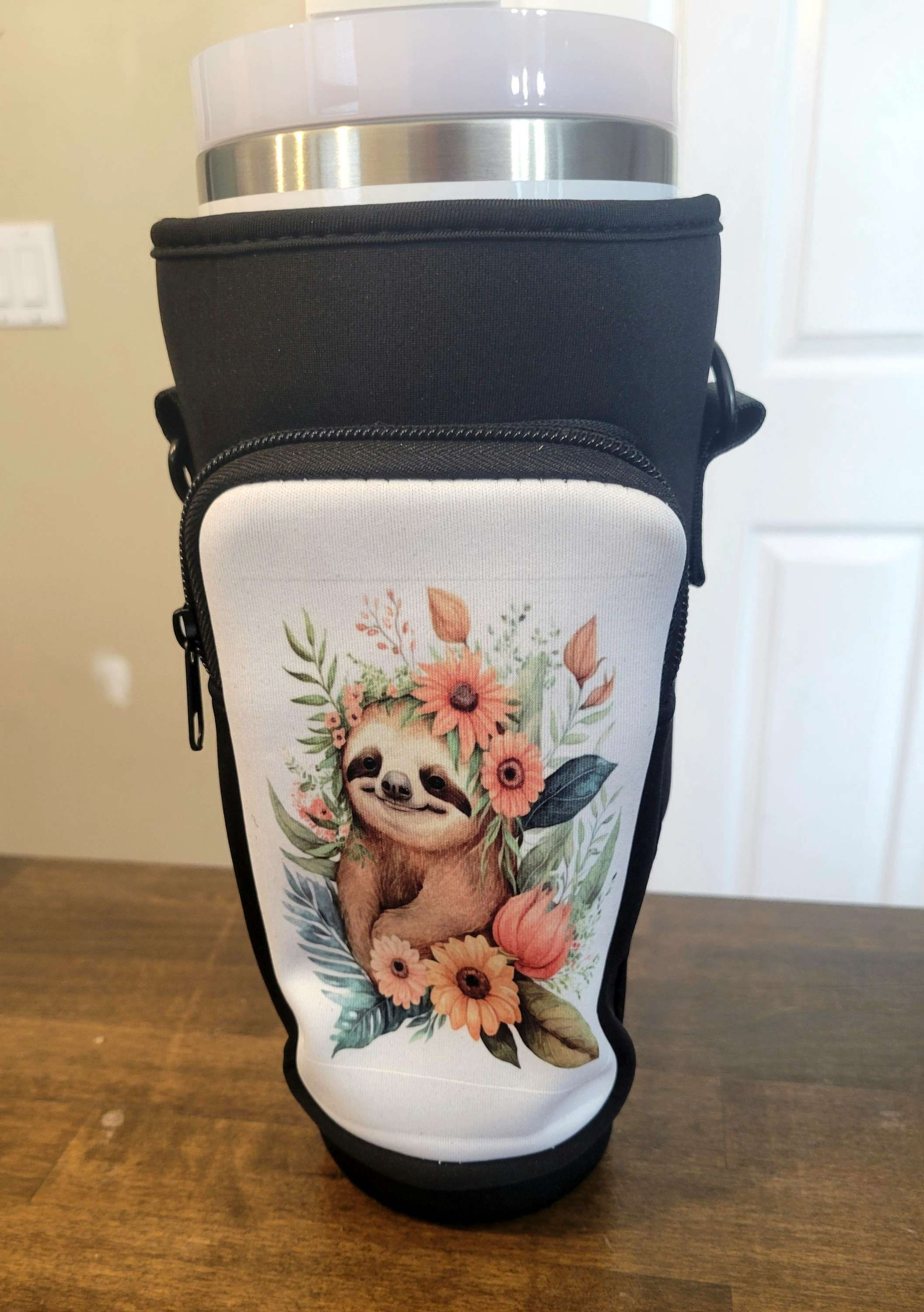 Floral Sloth Tumbler Carrier