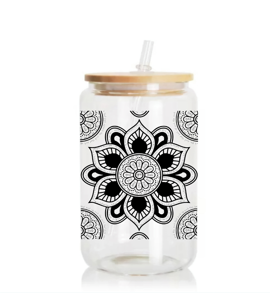 Swear word mandala glass cup