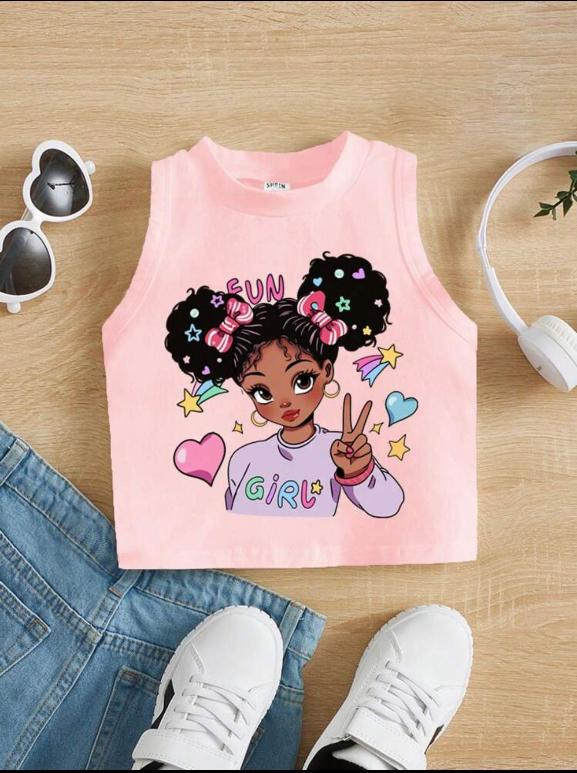 Graphic Sleeveless Tank- GIRL pink 