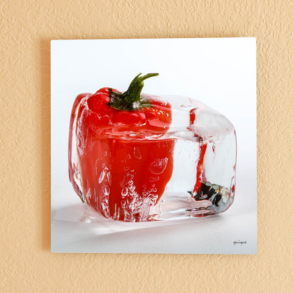 Kitchen wall decor with picture of Red pepper inside a clear ice cube