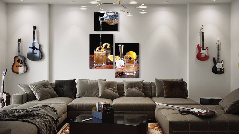 set of 3 pictures on metal of old fashioned cocktail from Quique Photography online store