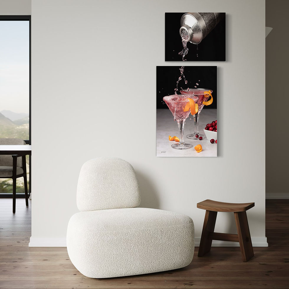 Set of 2 pictures of cosmopolitan martini hanged on wall