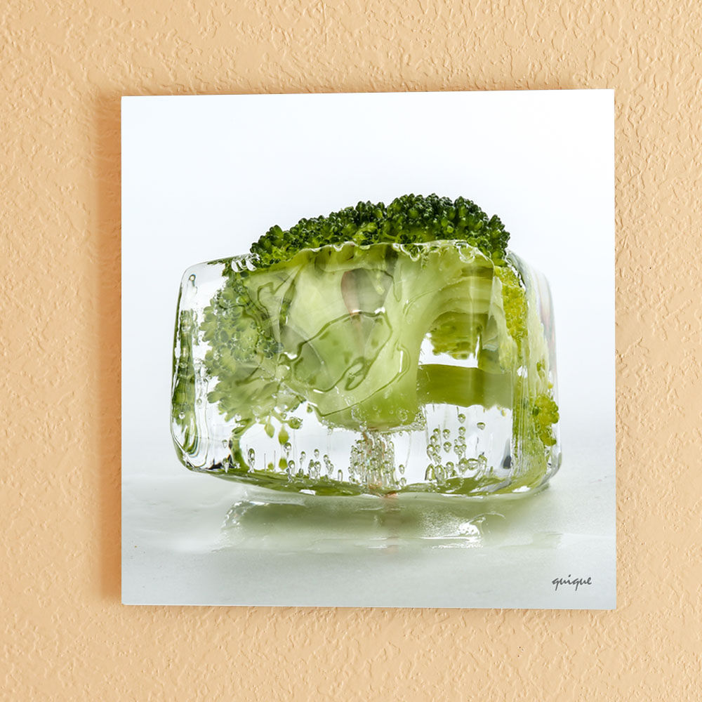 kitchen decor with picture of broccoli inside an ice cube