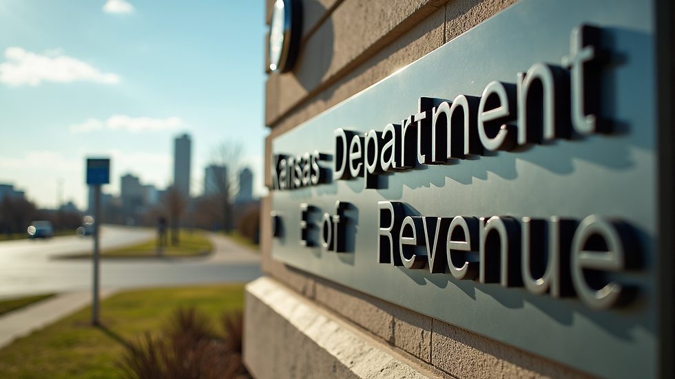 Close-up view of Kansas Department of Revenue building sign