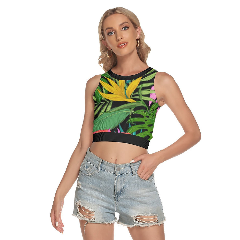 Women's  Floral Sleeveless Back Hollow Crop Top