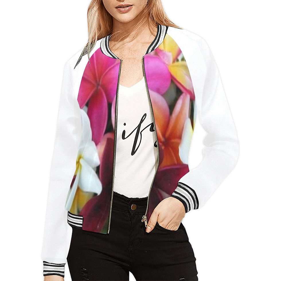 HG WHITE FLOWER JACKET Women's All Over Print Horizontal Stripes Jacket (Model