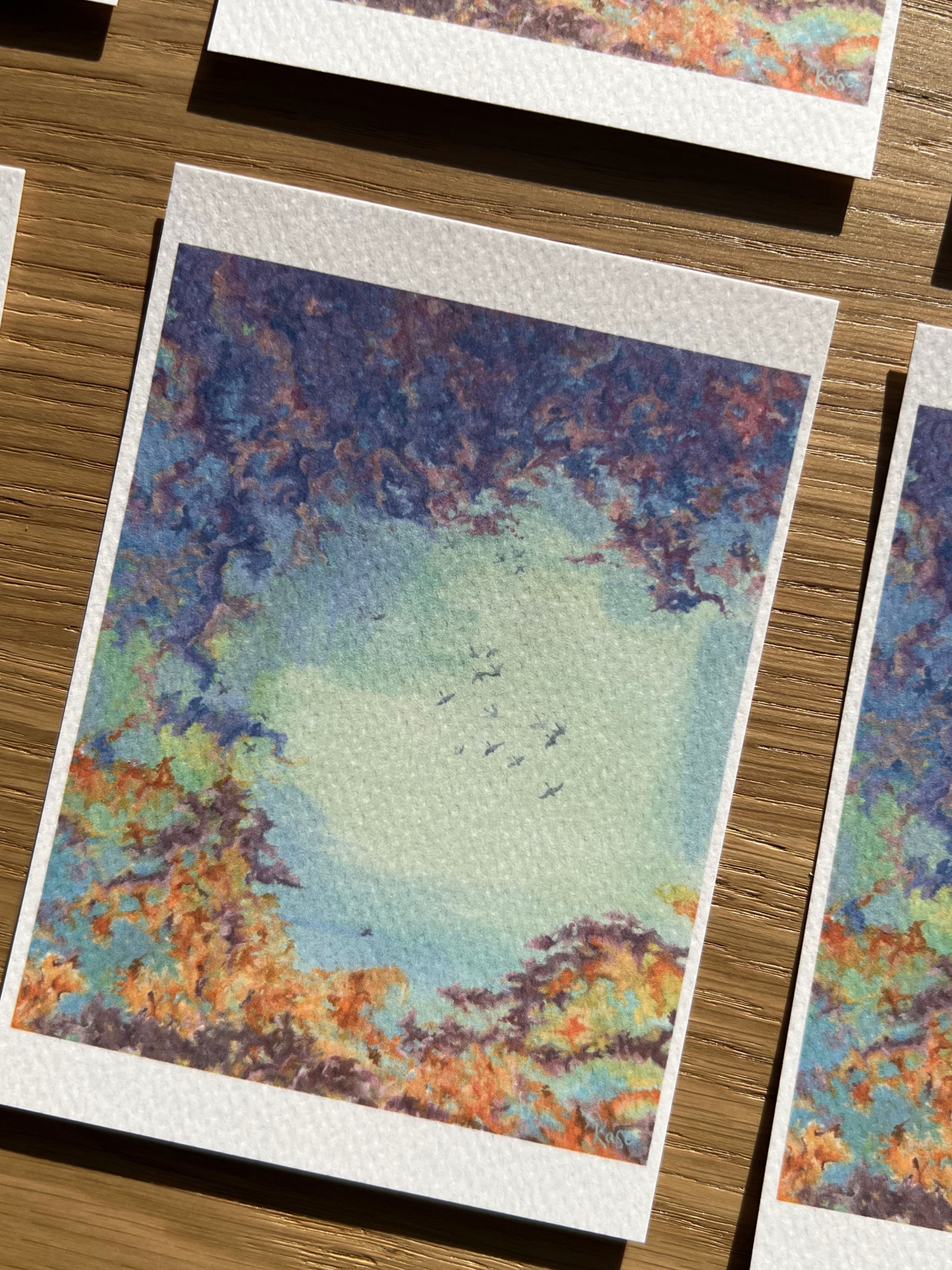 Beautiful Blue painted landscapes with bird flying with the glow in the dark birds