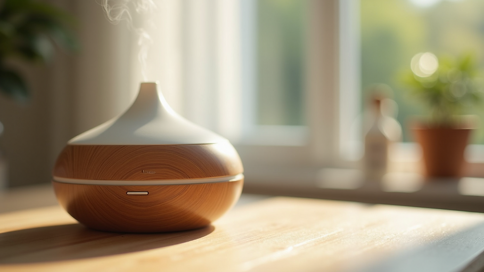 Close-up view of a calming aromatherapy diffuser with essential oils