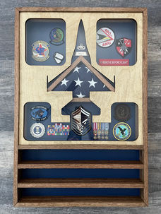 Custom wall hanging Air Force retirement shadow box & coin rack