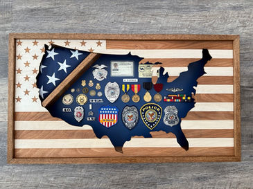 Custom USA Engraved Flag Cutout Shadow Box